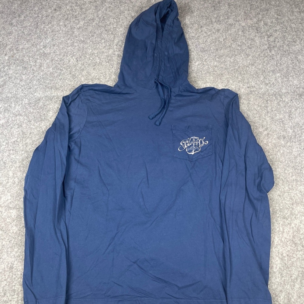 Polo Ralph Lauren Mens Navy Blue Naval Anchor Graphic Pocket Hooded TShirt Small